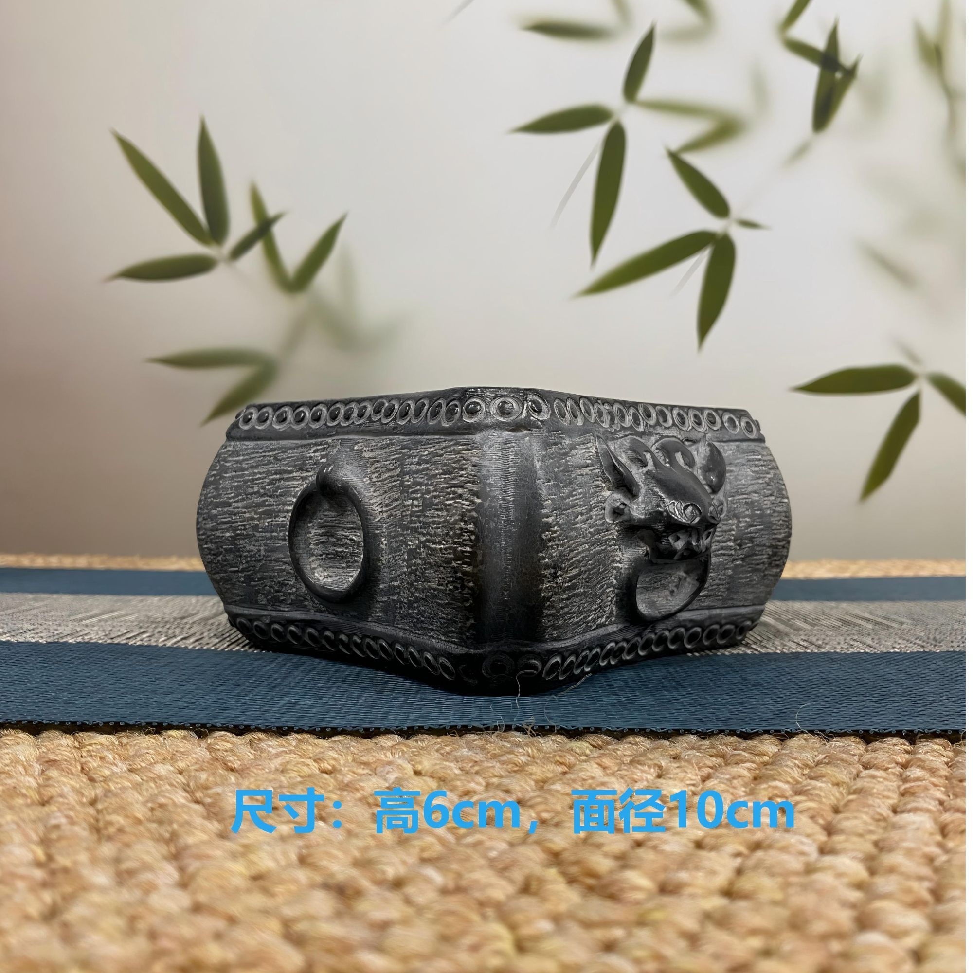 山西精美青石石雕陶瓷桌面摆件装饰老虎石头雕刻（复古异形虎头鼓）