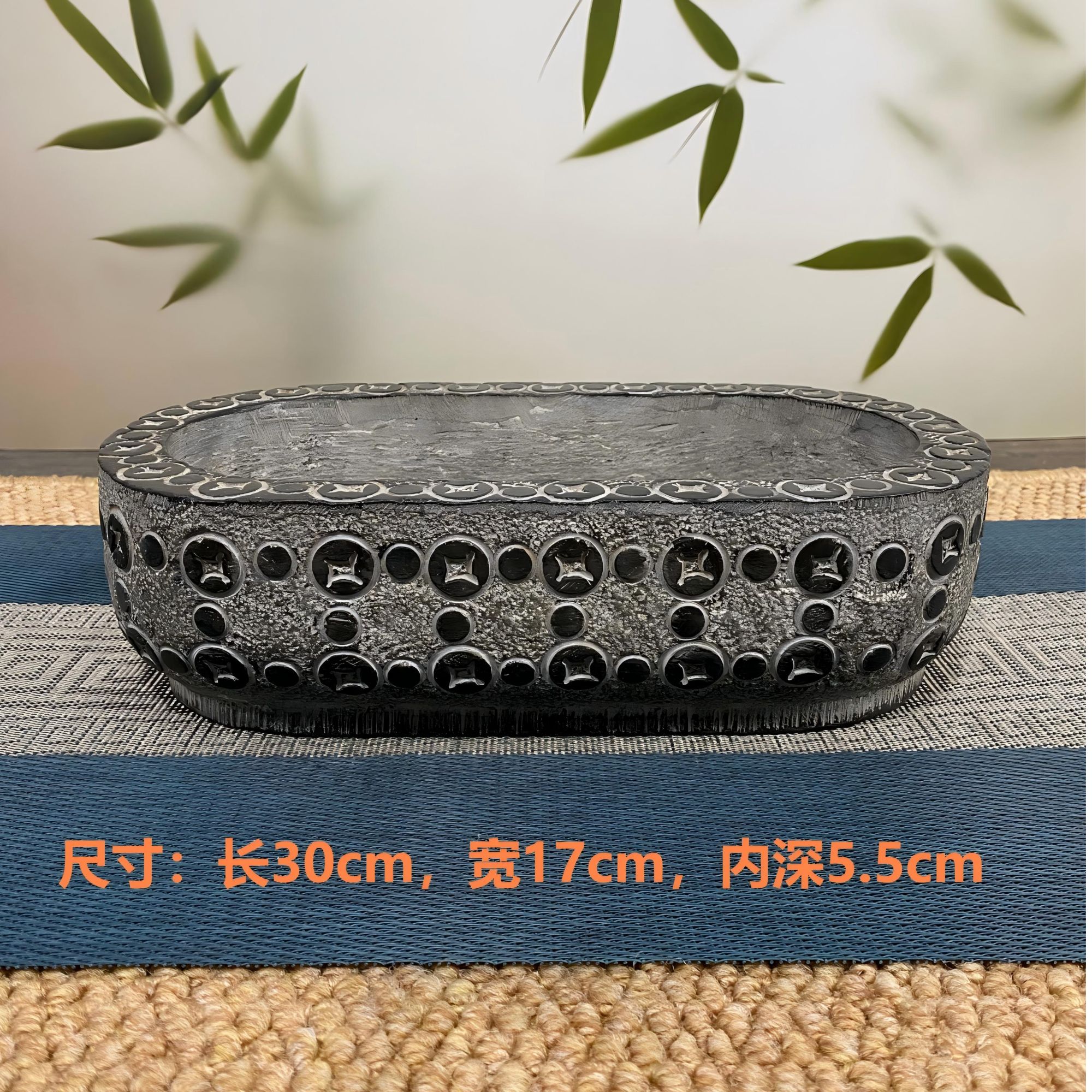 山西精美青石创意桌面摆件石头雕刻石雕家用工艺品陶瓷金钱石盆