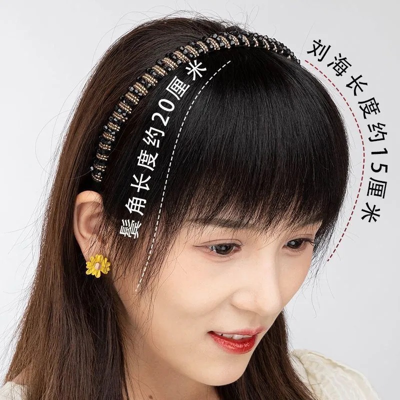 水钻发箍刘海一体式假发头发头顶补发片真人发丝星钻发箍