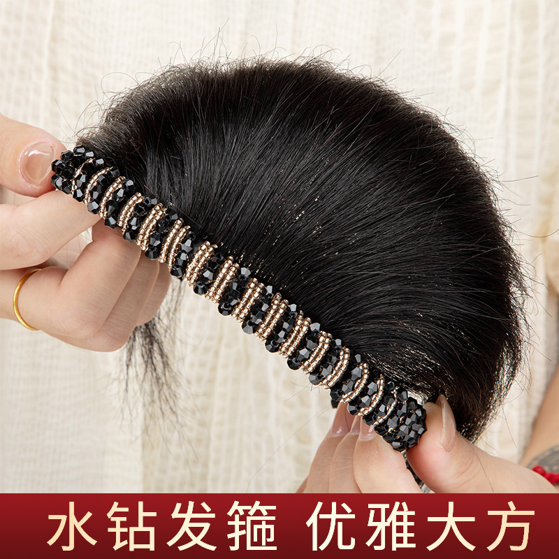 发箍刘海一体真发前额头帘假发女辫子鬓角遮白发碎齐刘海假发片女