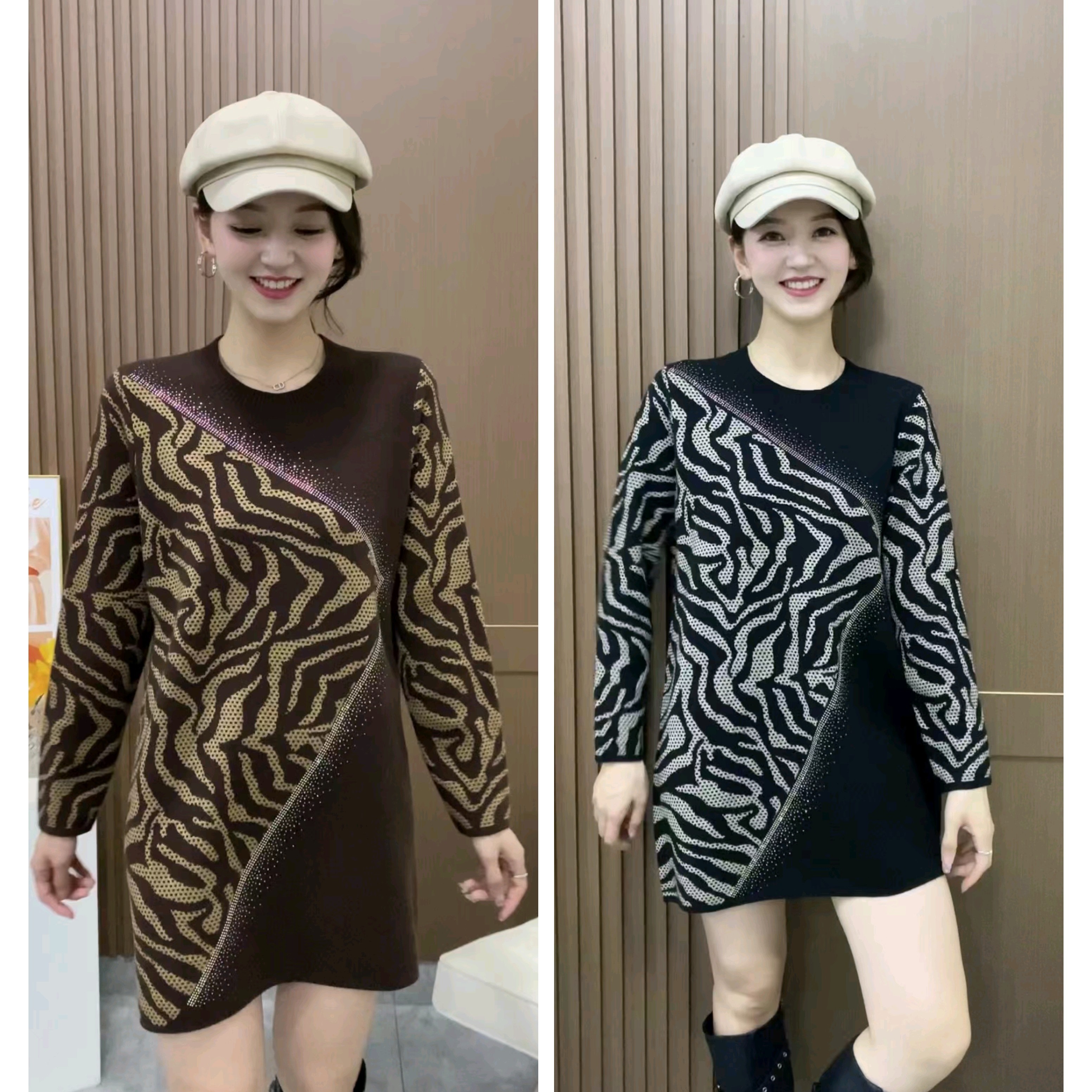 新版针织连衣裙秋冬中长款时尚洋气遮臀毛衣女长袖妈妈装