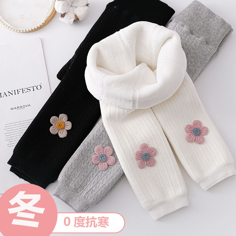 新品巴拉巴拉女童打底裤加绒加厚秋冬款儿童保暖打底袜九分裤一体