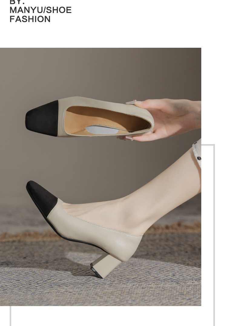 2025新款小香风一脚蹬法式方头一脚蹬粗跟女单鞋软底软面百搭气质