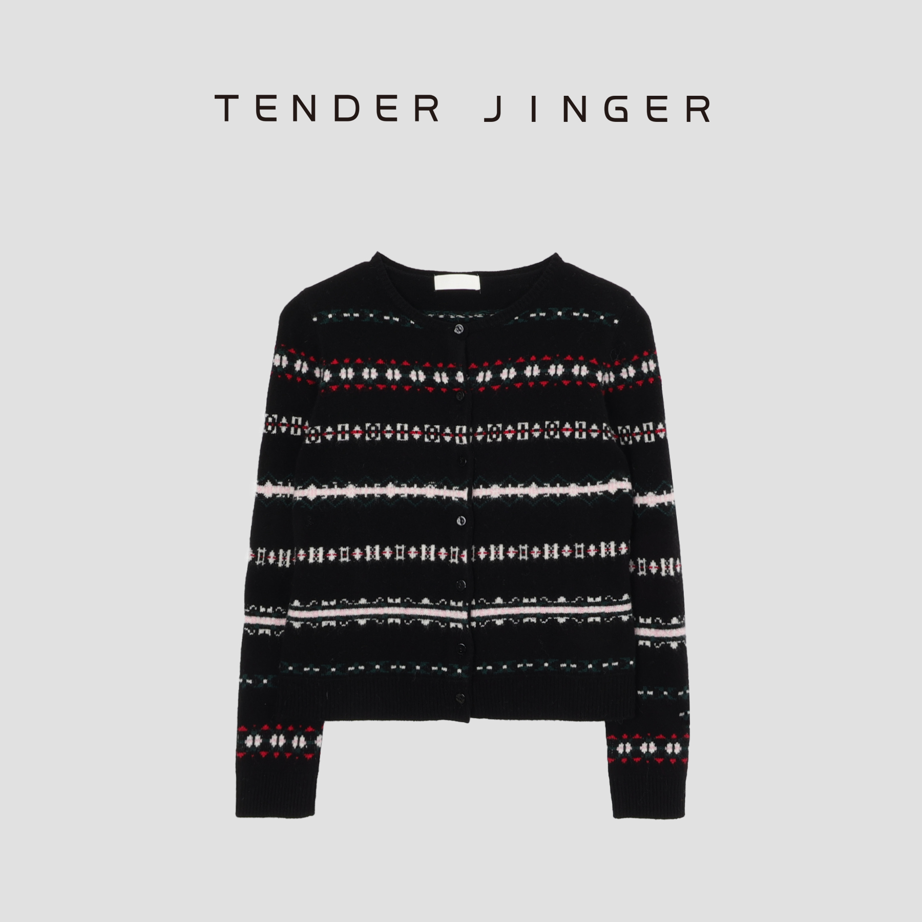 【专柜】女休闲圆领嵌花羊毛长袖针织开衫T43SZZ78971