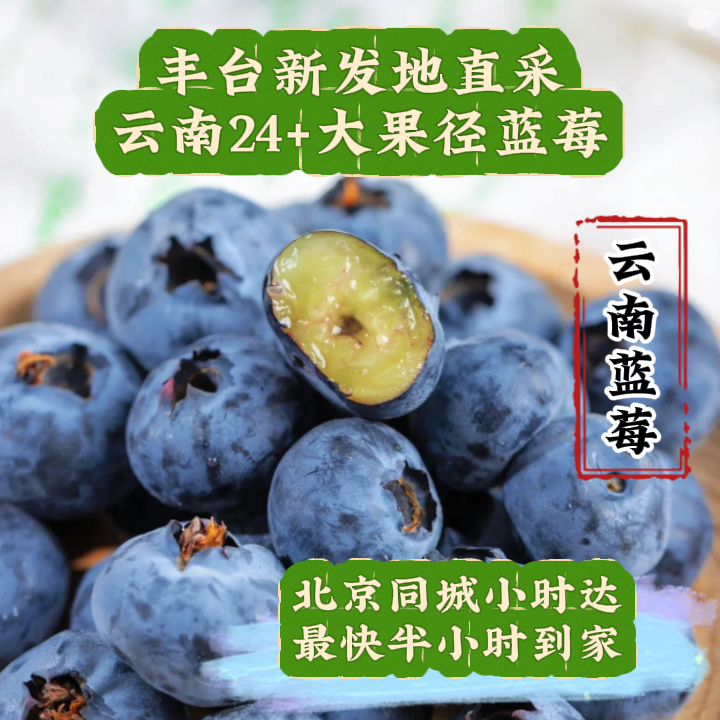 【新发地直采云南精品大果径蓝莓】200g盒装护眼应季水果24MM+大果云南蓝莓巨无霸云南蓝莓云南省丽水市
