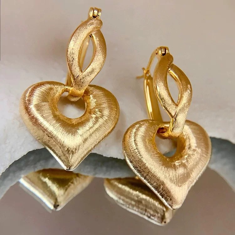 裕璨 18K金意大利拉丝爱心多功能耳饰洋气修饰脸型小众ins