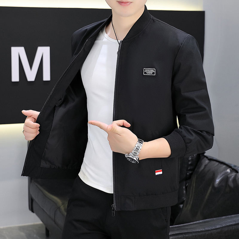 男士薄款外套春秋季新款夹克中青年立领纯色百搭棒球服韩版休闲服