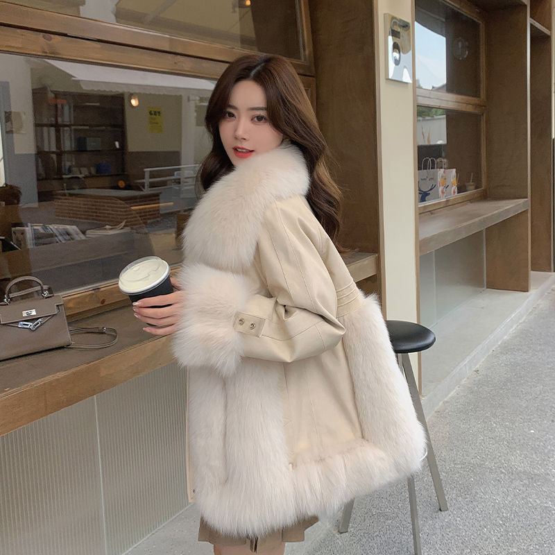 2024新仿款仿狐狸毛皮草外套女加厚中长款拼接仿绵羊皮年轻大衣
