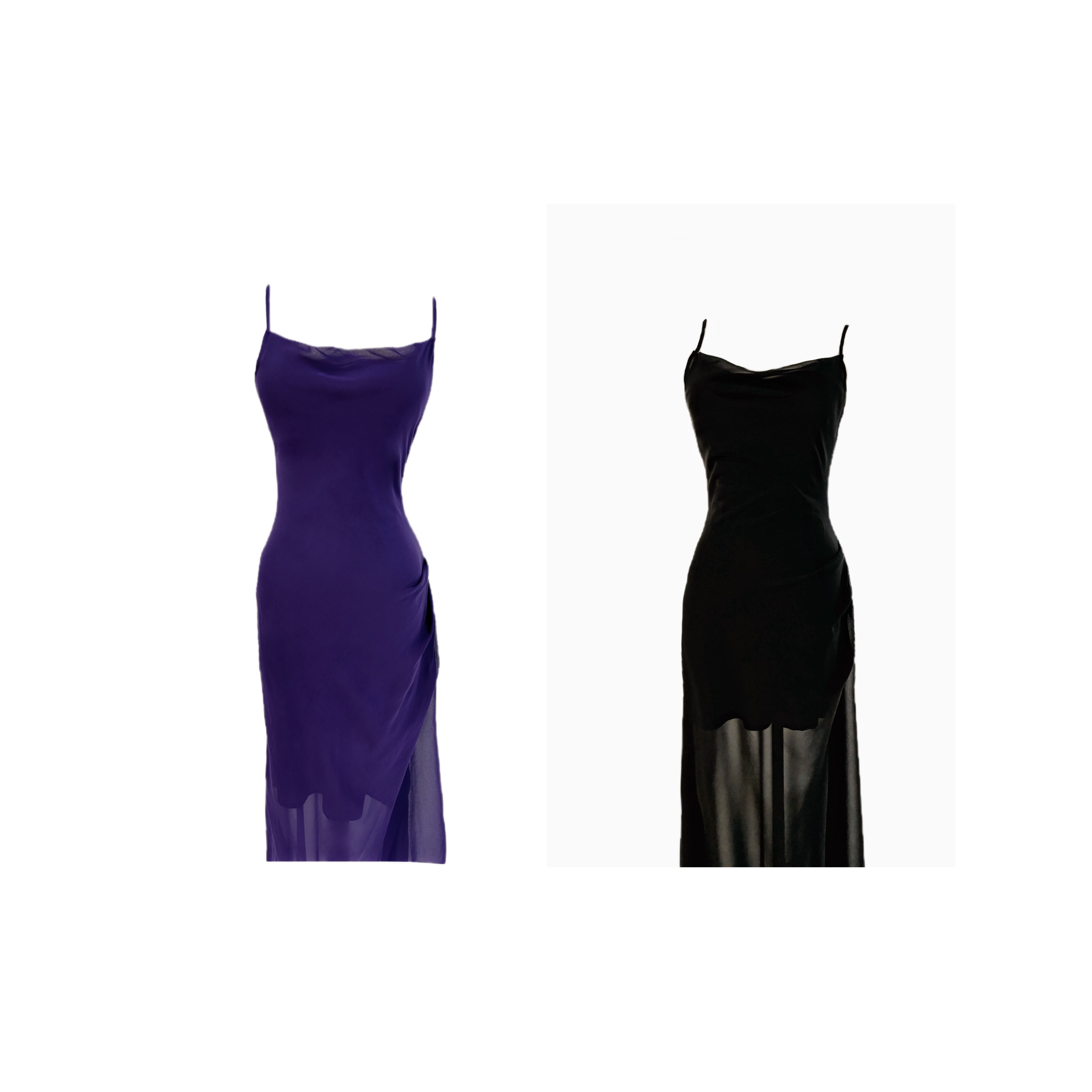 8053拼接纱网长款收腰开叉吊带连衣裙