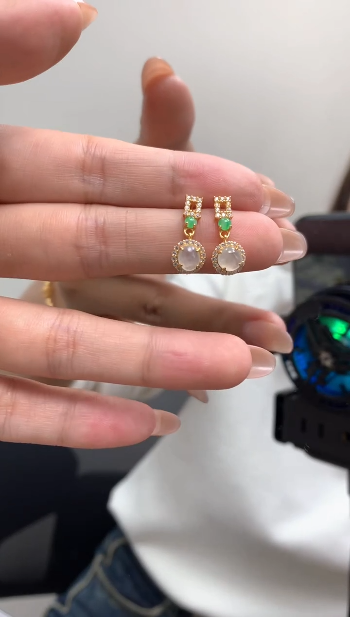 【闪购商品】翡翠耳饰银S925镶嵌耳钉