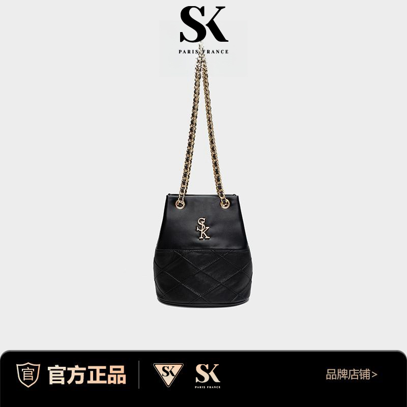 【SK】2024新款时尚百搭小香风女士黑色腋下单肩斜挎包女SK2346黑色