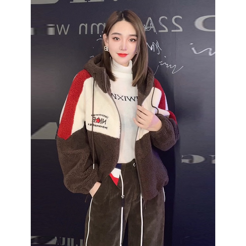 2024秋冬季新款连帽羊羔绒卫衣套装女欧货高级感休闲阔腿裤两件套