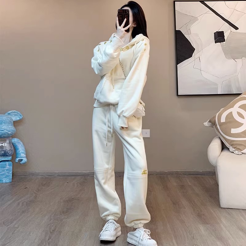 欧货卫衣卫裤套装女秋冬2024新款宽松洋气港风加绒休闲运动两件套
