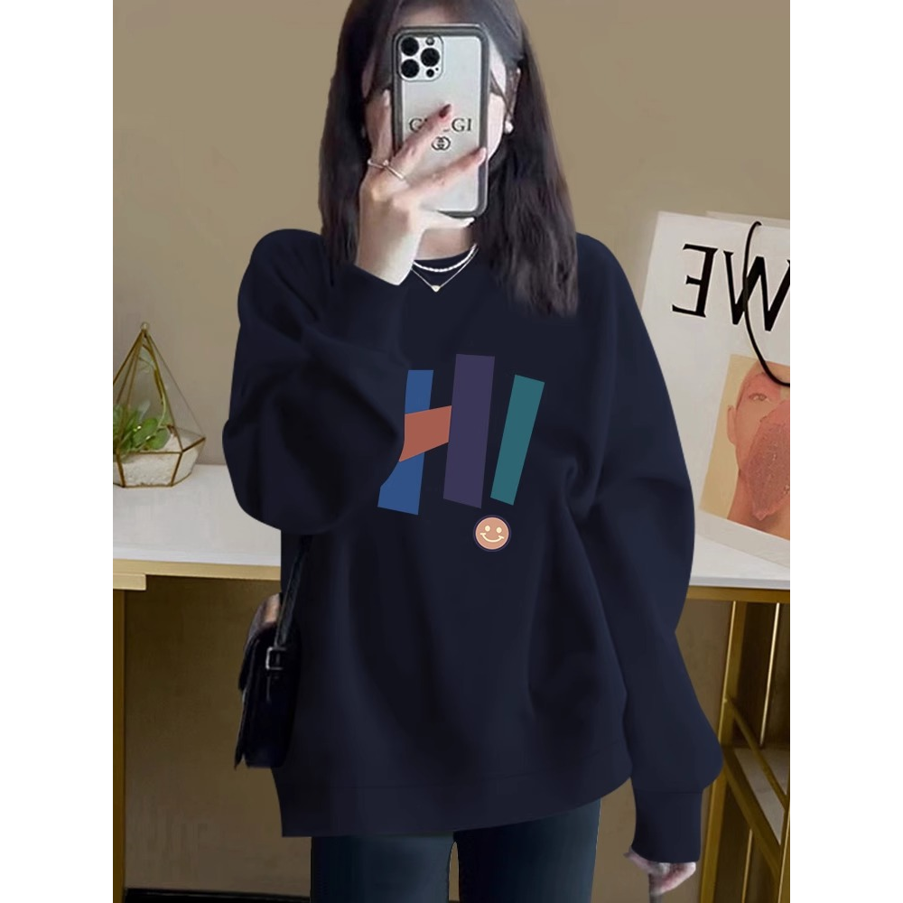 欧货圆领卫衣女2024秋冬新款字母印花宽松休闲外套加绒套头上衣