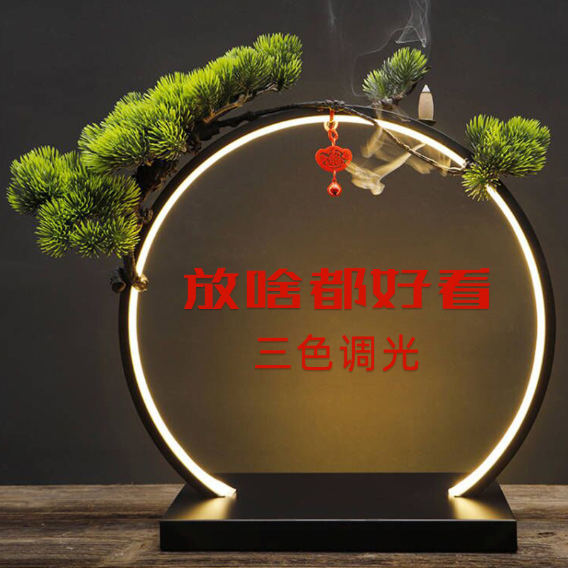 新中式创意禅意摆件家居倒流香客厅led灯圈好看喷泉和尚加湿好看
