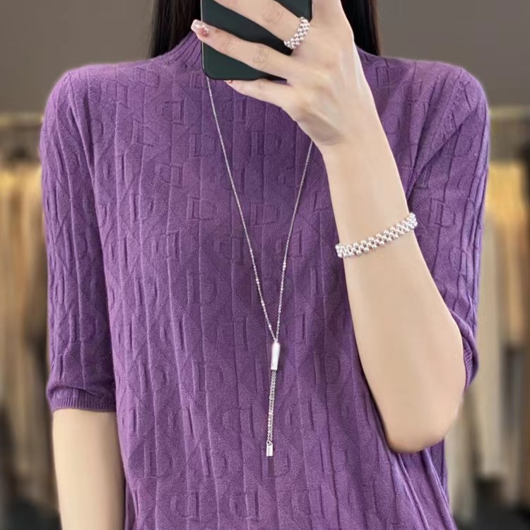 针织衫春秋新款半高领宽松显瘦内搭打底百搭短袖洋气中国风上衣