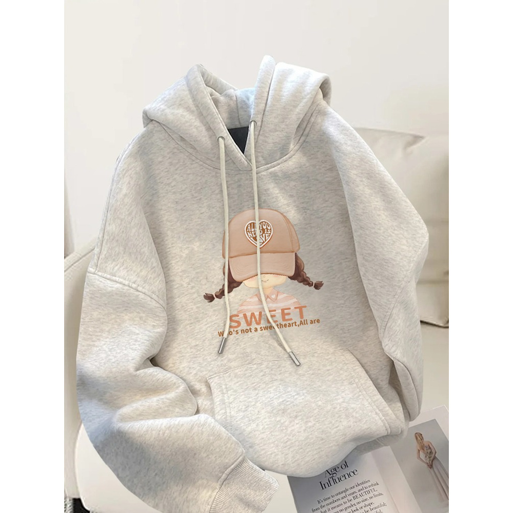 美式潮牌灰色连帽卫衣女冬季加绒上衣2025新款爆款小个子长袖外套