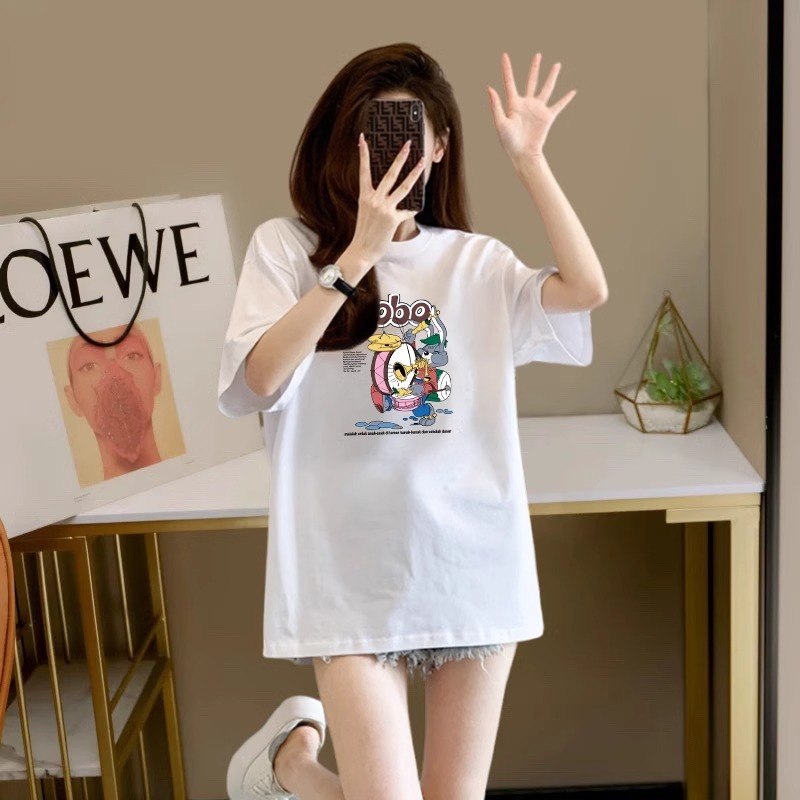 高级感纯棉中长款白色上衣夏季新款韩版大码宽松百搭时尚T恤女ins