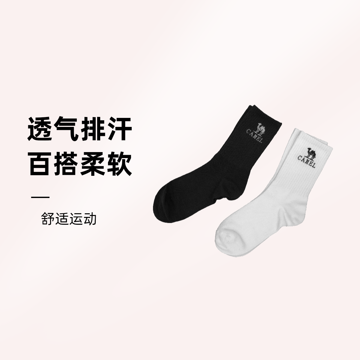 骆驼平纹长筒袜棉质休闲潮舒适运动四季百搭柔软袜子174DP04602