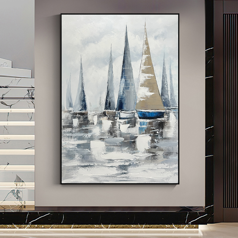 【舳舻千里】手绘油画抽象肌理客厅沙发背景墙画竖版立体装饰画玄关