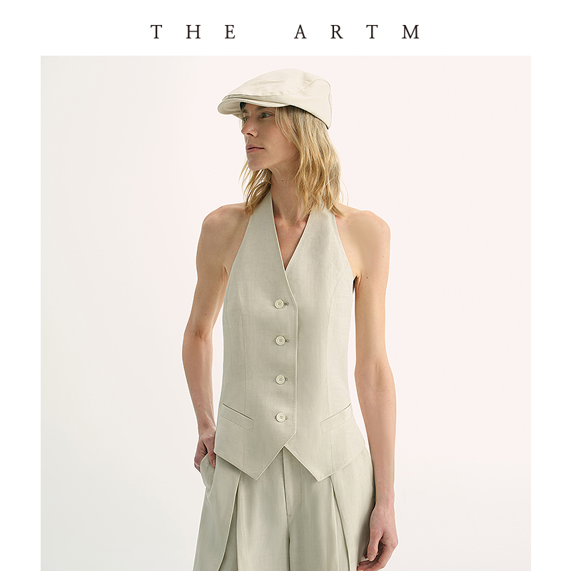 THE ARTM经典老钱 清凉爽感桑蚕丝亚麻 挂脖式无袖短款马甲女上衣