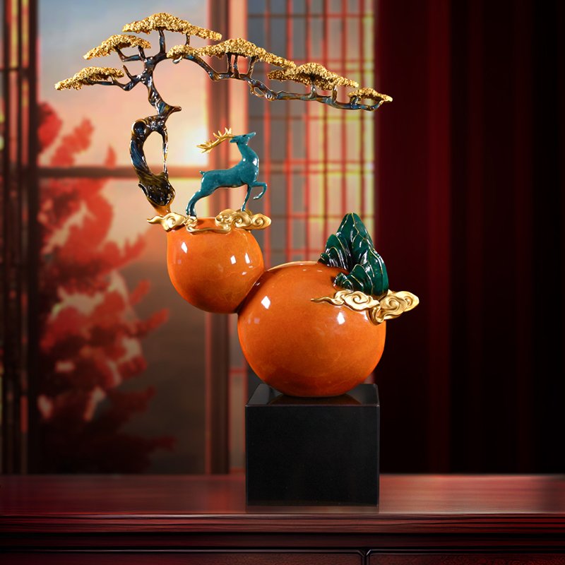 铜韵《迎客松葫芦》全铜手工艺品新中式客厅玄关门店暖居摆件装饰品