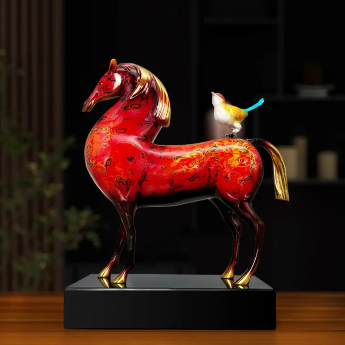 铜韵《马上有喜》全铜大漆工艺马摆件工艺品办公室送礼高档装饰品