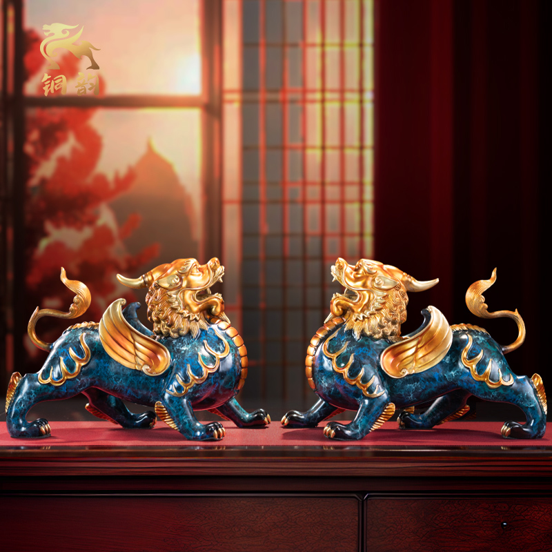 铜韵《貔貅对儿》全铜工艺品 纯手工高档玄关办公室摆件客厅装饰品