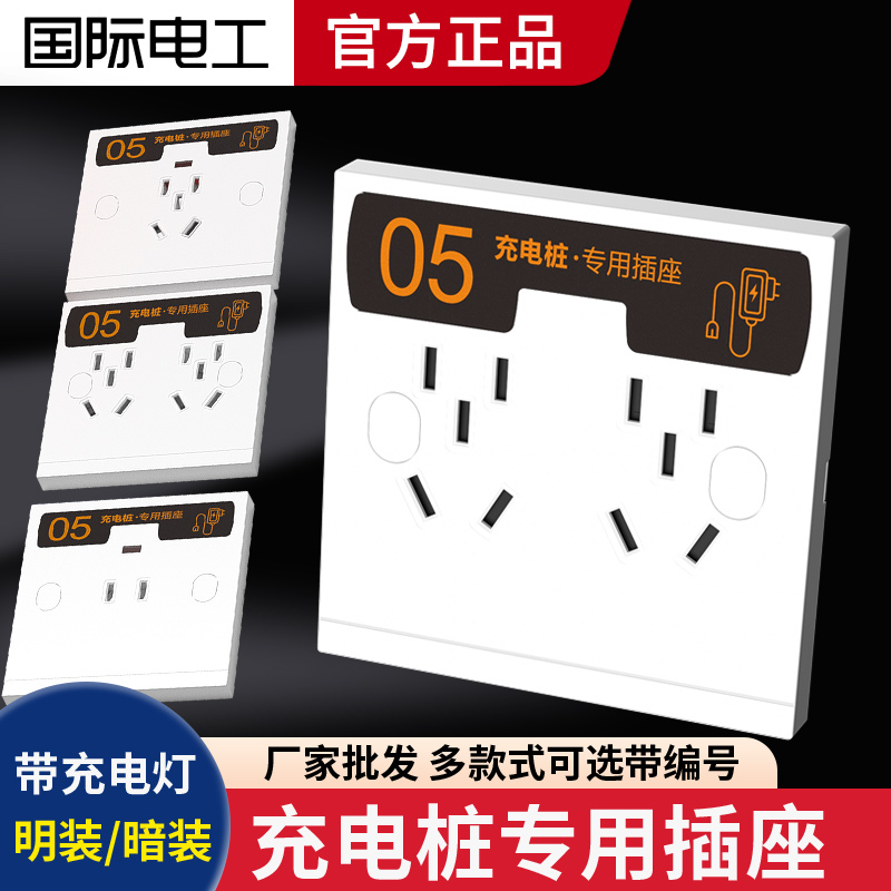 86型暗装户外小区电动车共享充电桩专用插座面板五孔十孔防水防雨