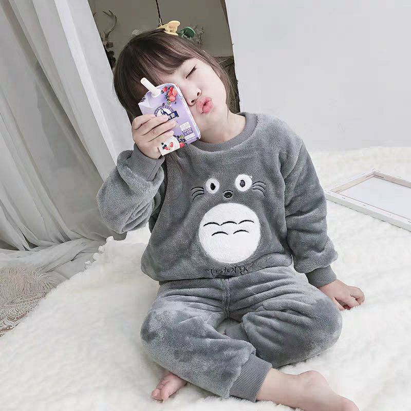 儿童珊瑚绒睡衣男童女童秋冬加厚法兰绒可爱宝宝中大童家居服套装