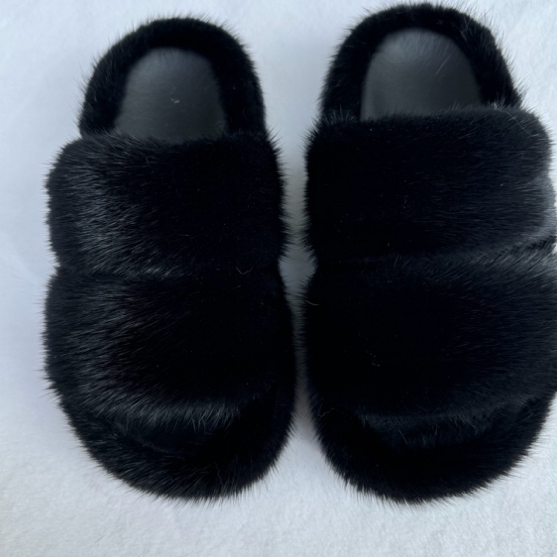 丹麦水貂大毛毛厚底毛毛拖鞋真皮内里网红大毛毛拖鞋