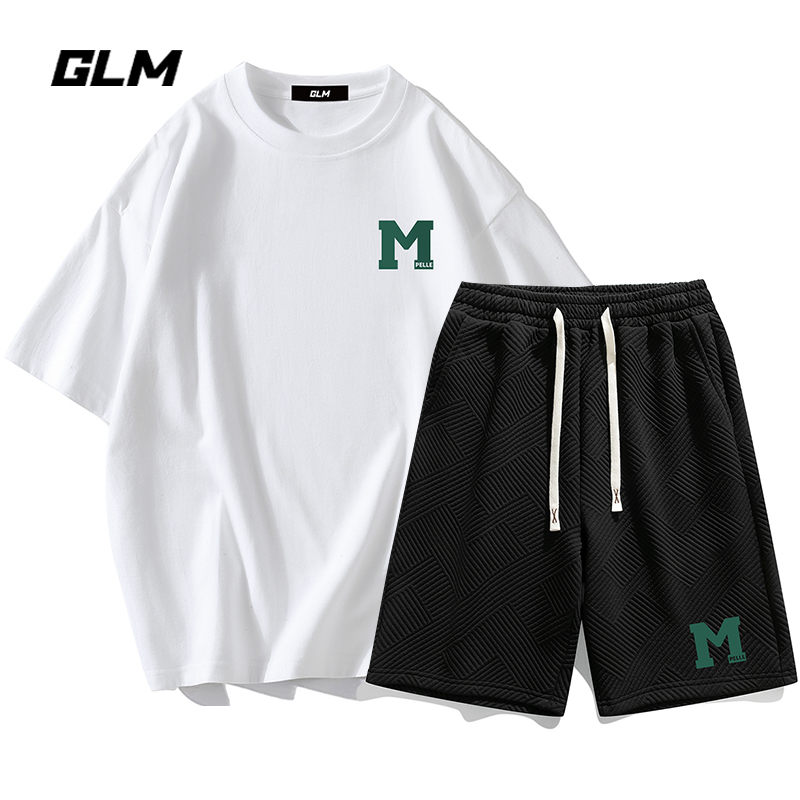 森马集团GLM夏季男士休闲运动套装时尚短袖体恤松紧短裤两件套