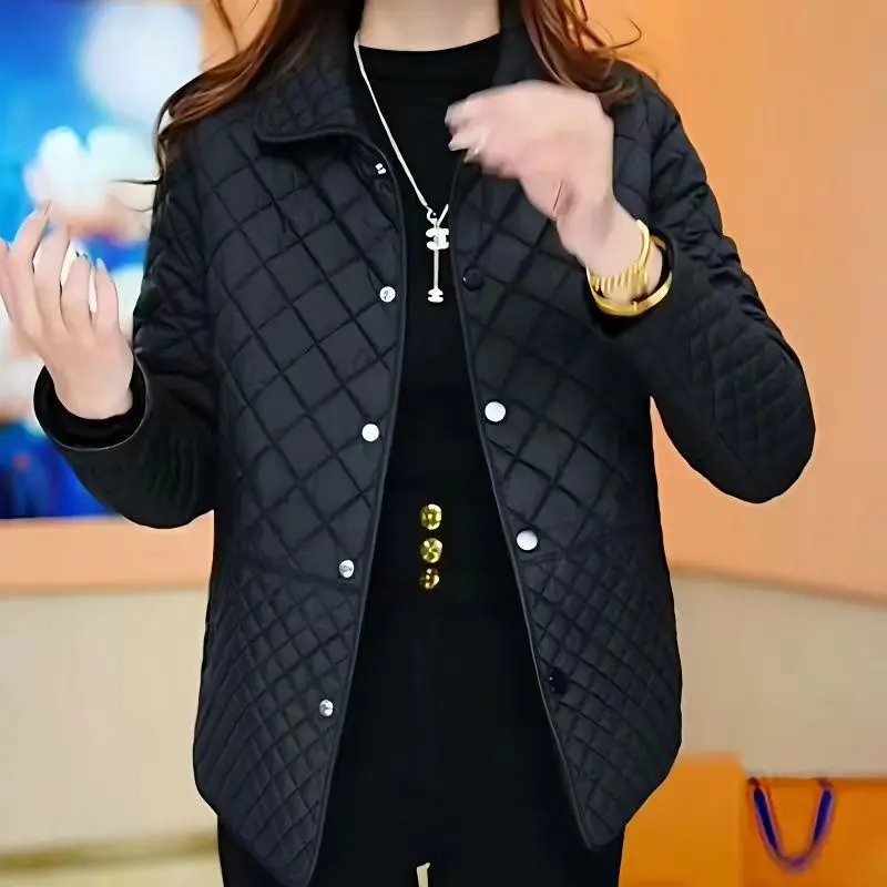 2024新款棉衣女外套棉服菱形格加棉秋冬季轻薄短款显瘦洋气小棉袄