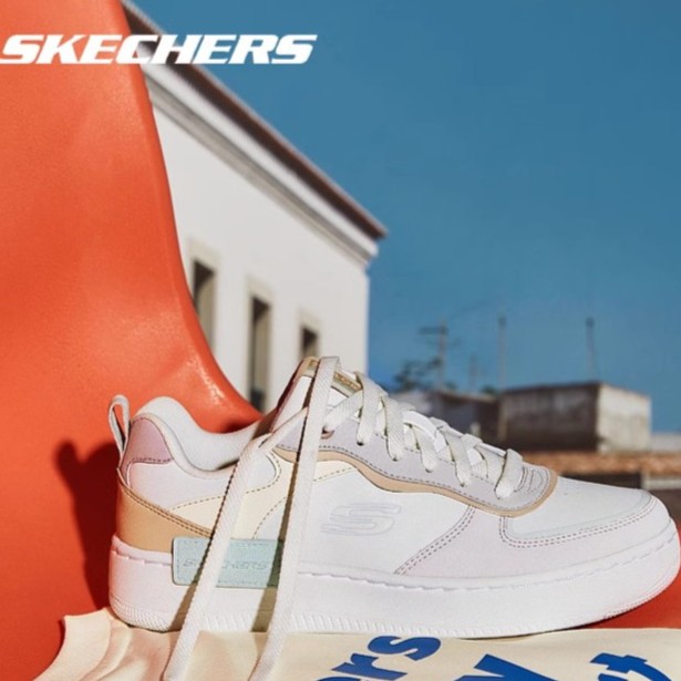 Skechers斯凯奇女小白鞋透气复古百搭拼色板鞋休闲运动鞋185032