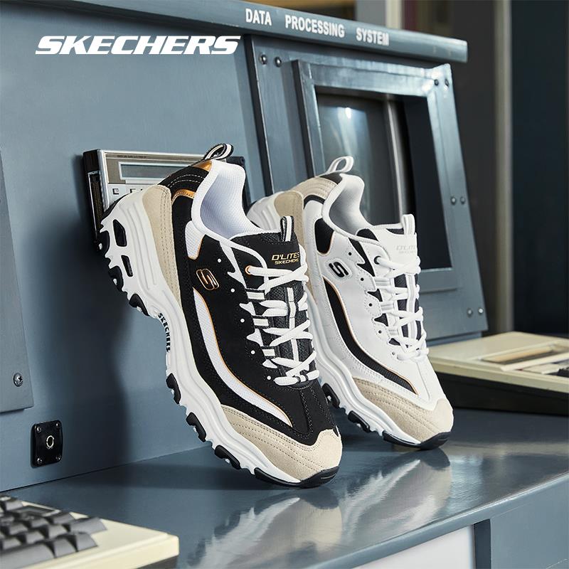 Skechers斯凯奇男款夏季春季透气复古时尚运动鞋学生熊猫鞋黑白金