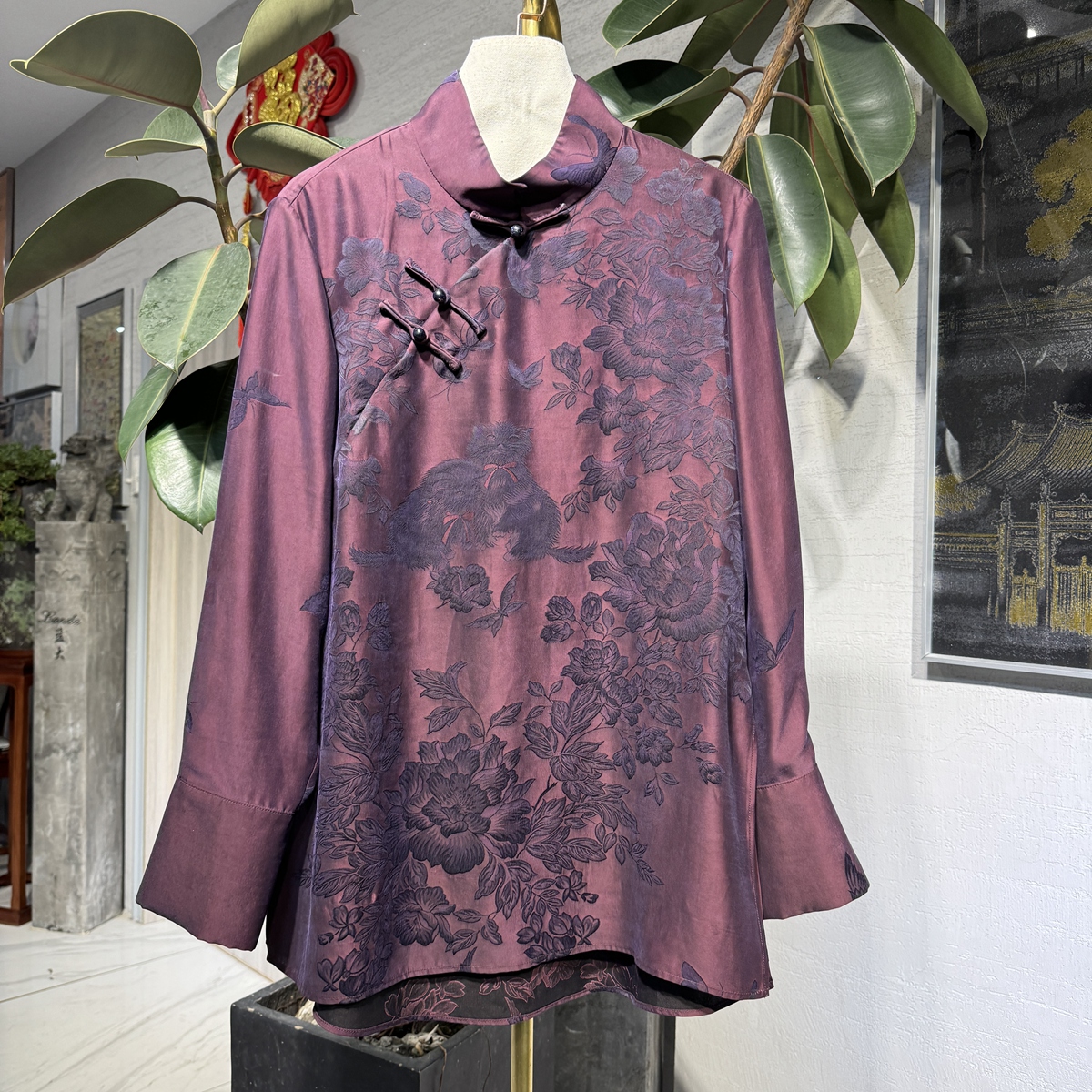 蓝大【松茶】桑蚕丝新中式长袖上衣6833复古气场强大高级感女装