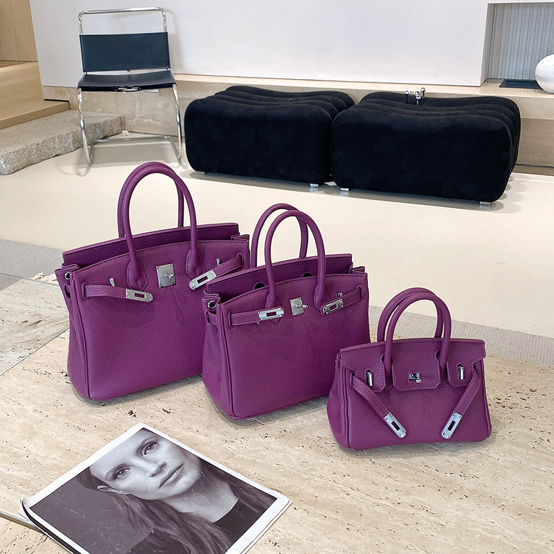 欧美时尚经典铂金包手提包女2025新款大容量通勤单肩斜挎包银扣