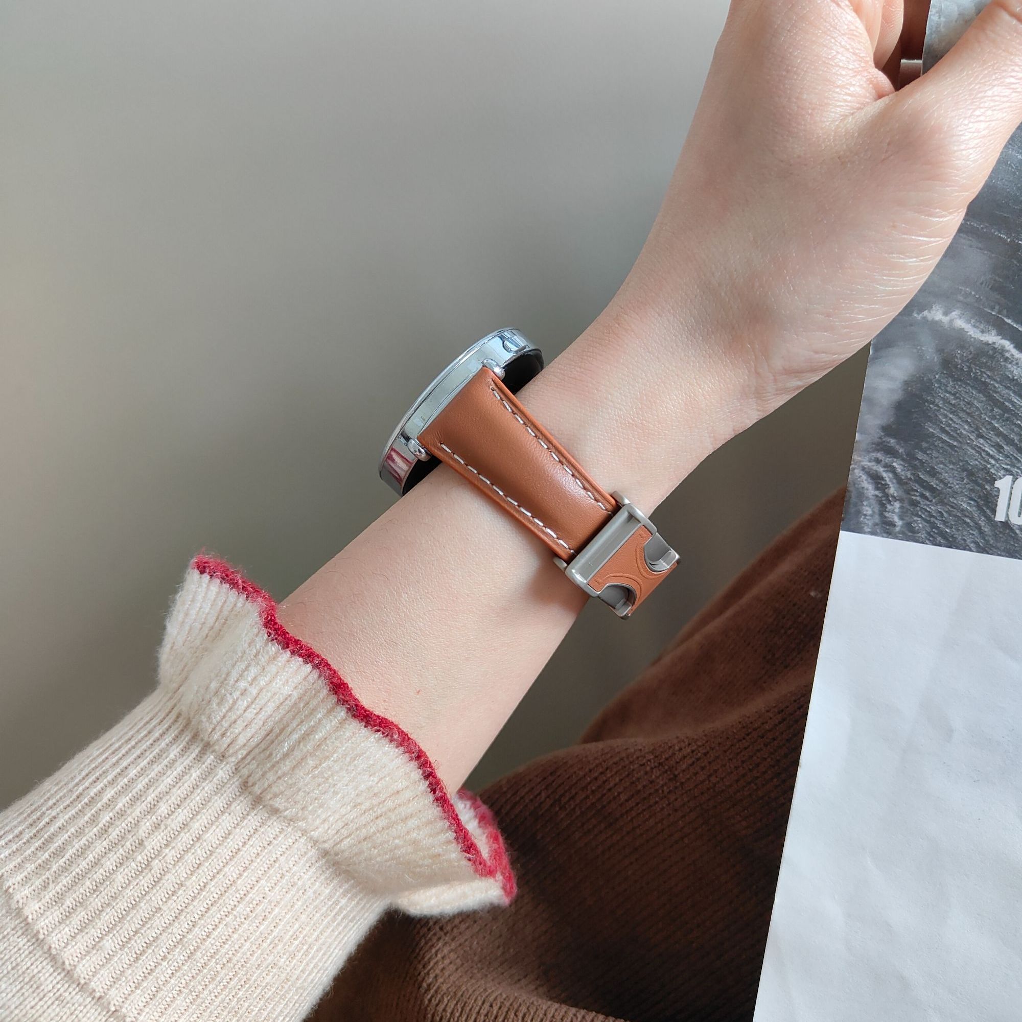 头层小牛皮H磁吸扣适用GT54手表GT5pro真皮表带watch智能手表表带