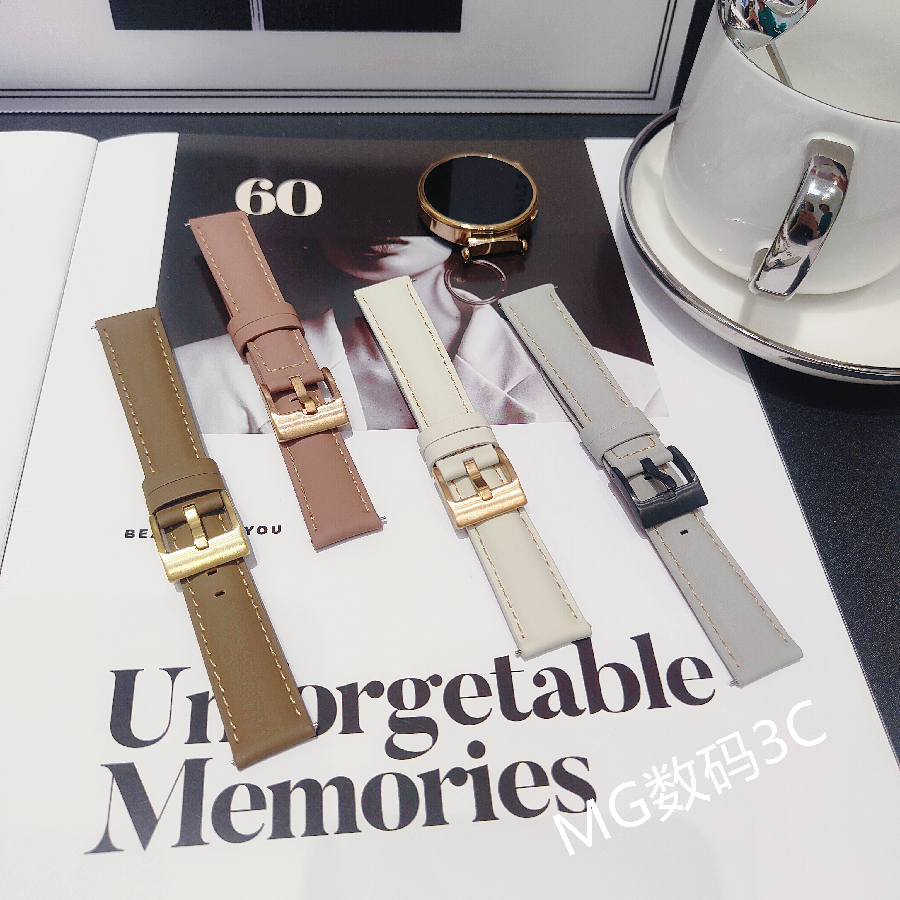 适用于华为GT4/GT5经典小牛皮明线表带GT3pro智能腕带替换表带