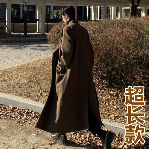 小扬荐超长呢子大衣男过膝韩版双排扣秋冬加厚毛呢风衣外套加长加