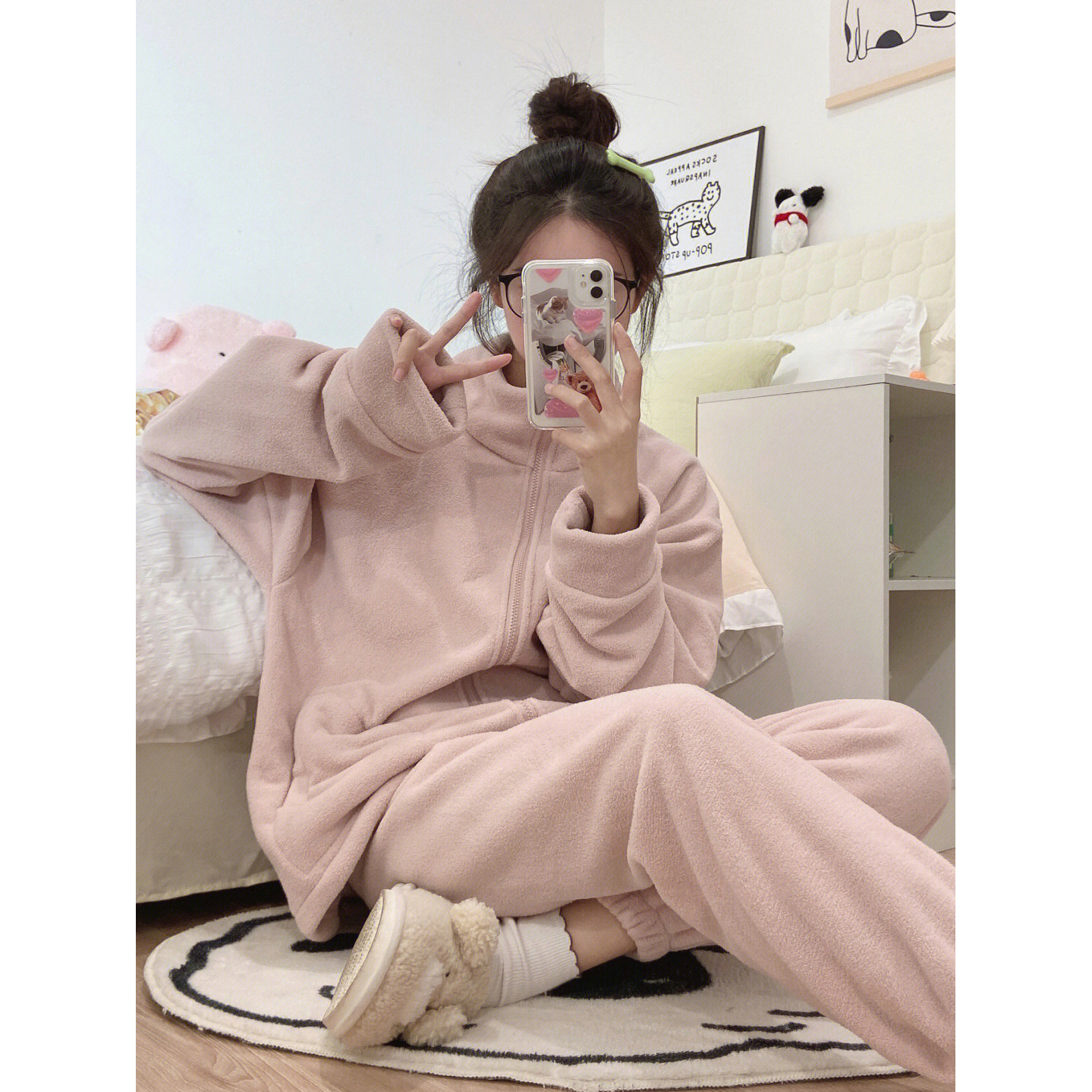 【少女粉】半高领可外穿珊瑚绒睡衣女套装冬季新款保暖休闲家居服