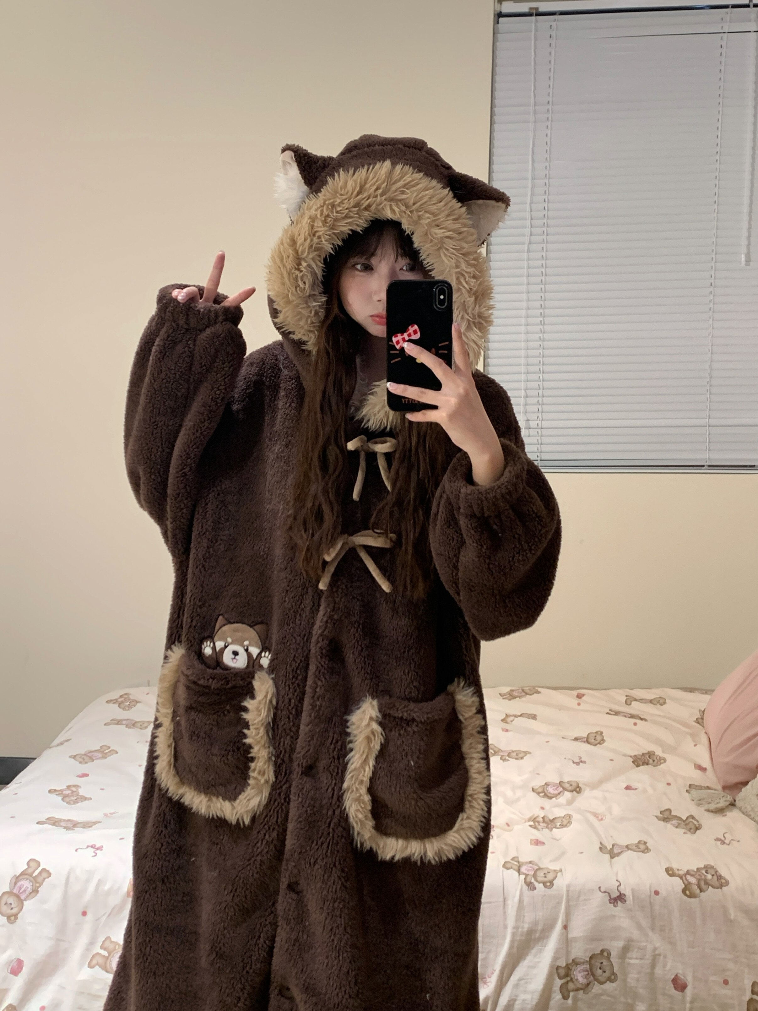 【小浣熊】连帽珊瑚绒睡衣毛绒加厚外穿2024新款宽松秋冬季家居睡袍