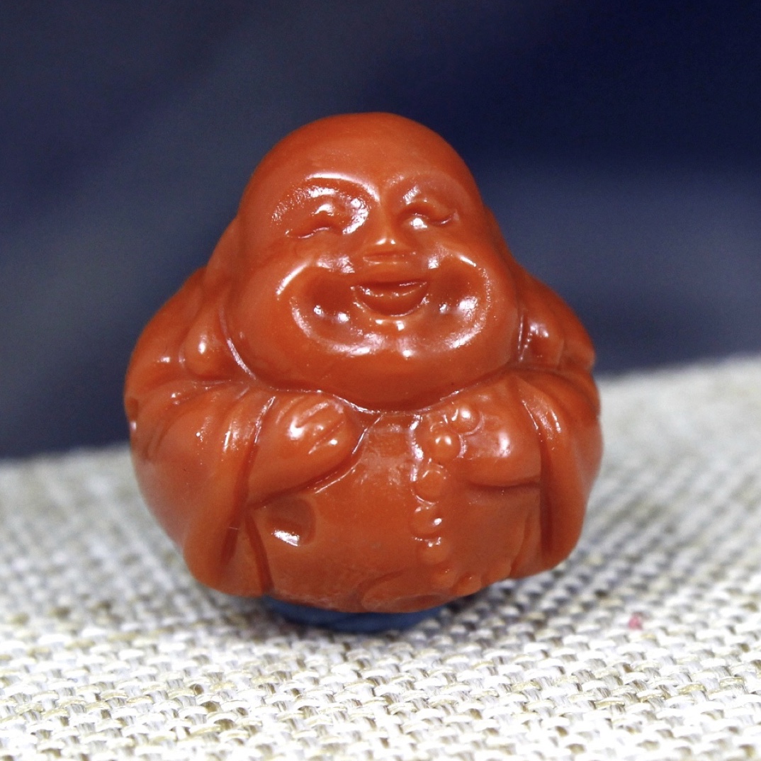 天然南红玛瑙弥勒佛笑佛开心佛横孔满肉瓦西柿子红配珠配饰顶珠