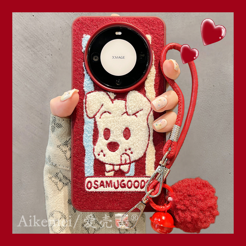 适用华为mate60pro+手机壳新年冬季pura70pro+毛球原田治小狗猫咪