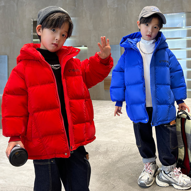 男童棉服秋冬外套洋派保暖2023新款男孩加厚连帽红棉袄6-12岁潮款