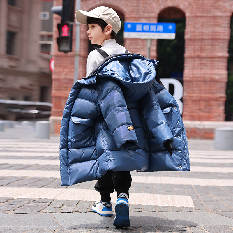 儿童羽绒服中长款冬装2023新款男童过膝加厚冬季女宝宝白鸭绒外套