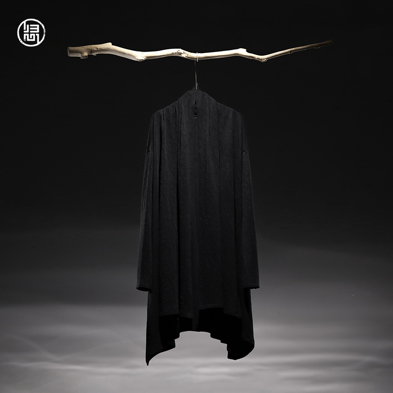 归心原创设计师男装 中国风男士春季中长款棉毛休闲禅意宽松风衣