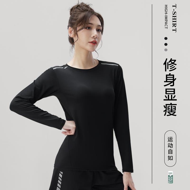 复古安踏踏实运动恤女秋季速干长袖健身衣普拉提瑜伽服宽松显瘦跑