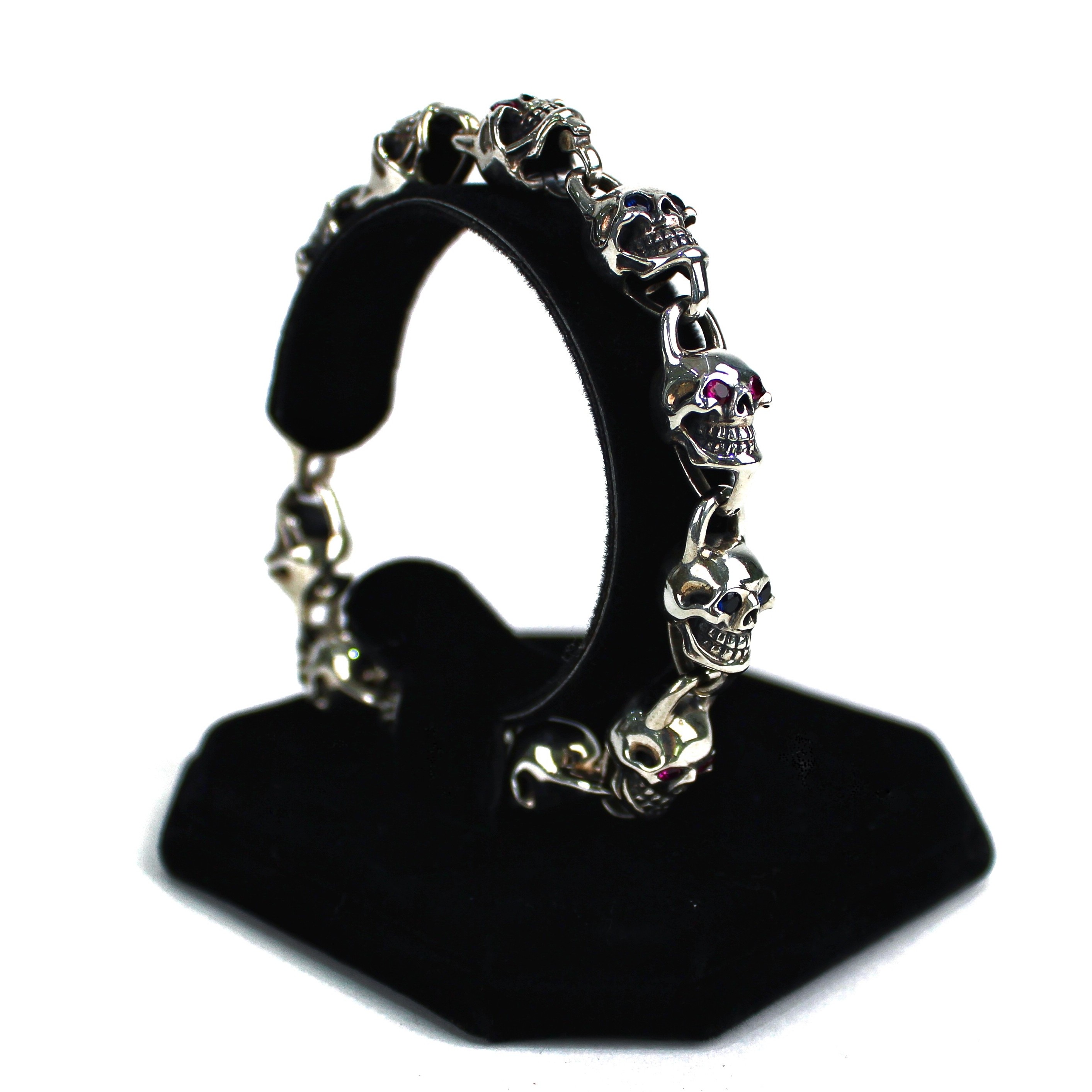 925银合成锆石手链 制道珠宝霸气高定骷髅手链明星同款男女23cm