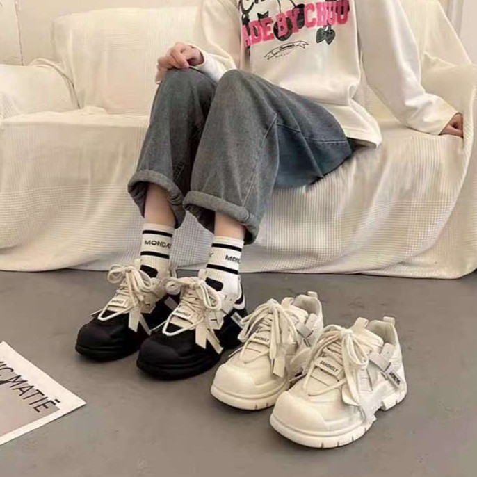 丑萌设计感奶盖鞋2023网红时尚爆款休闲百搭运动鞋厚底系带老爹鞋